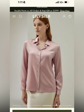 LILYSILK Women's Long-Sleeve Satin Button-Up Blouse - Rose